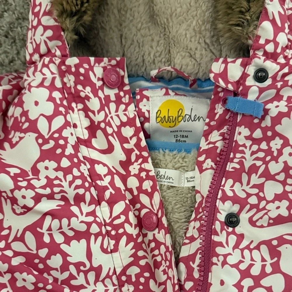 Mini Boden Pink and White Puffer Jacket